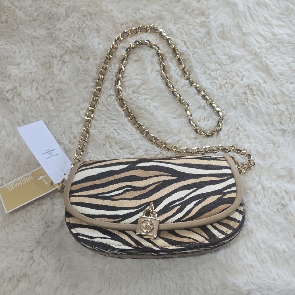 Michael Kors Animal Print Crossbody Bag with Gold Chain